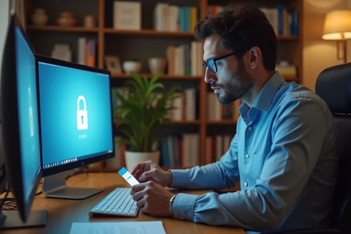 Agent municipal en télétravail accédant à son espace Intraparis de manière sécurisée depuis son domicile
