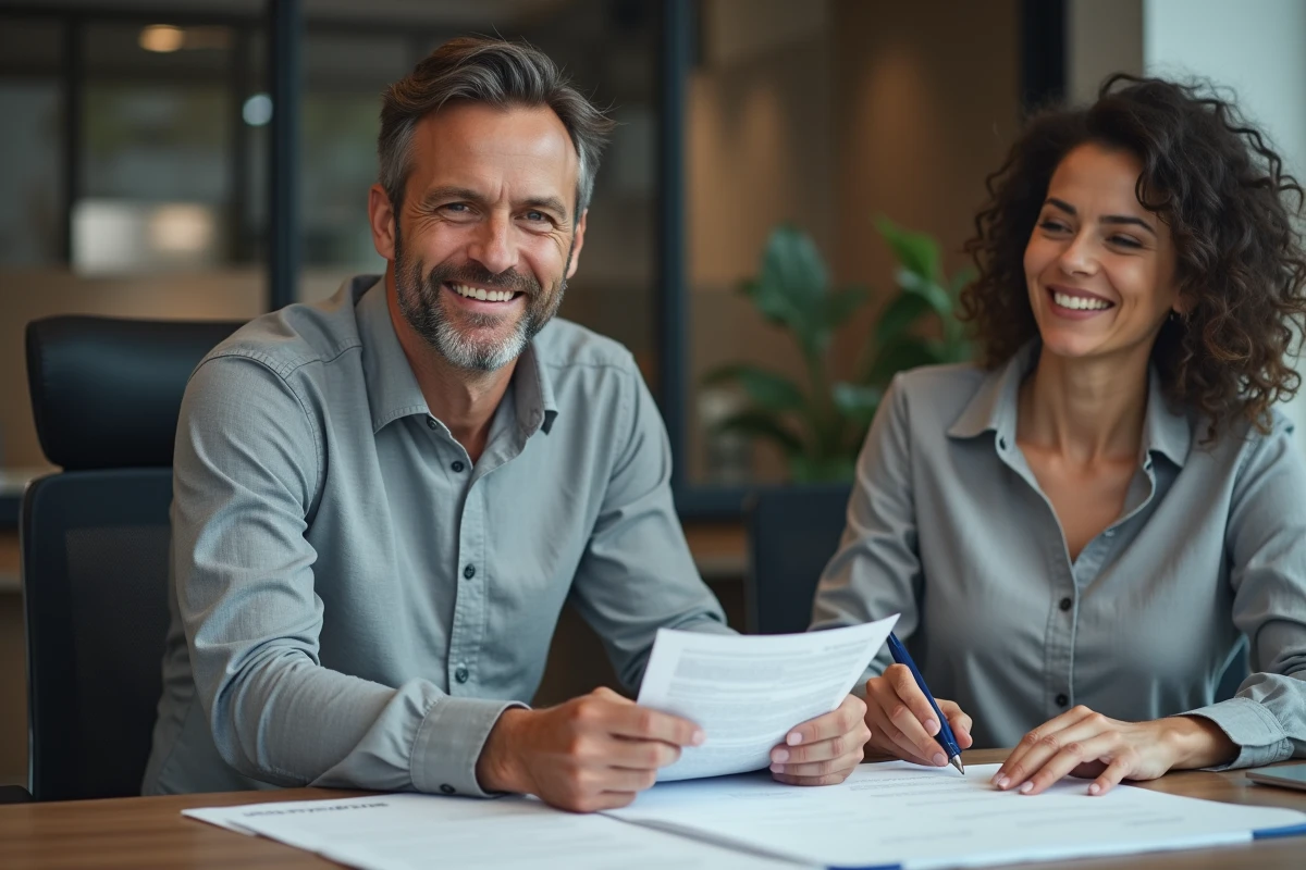 Homme et femme discutant de papiers CPF au bureau
