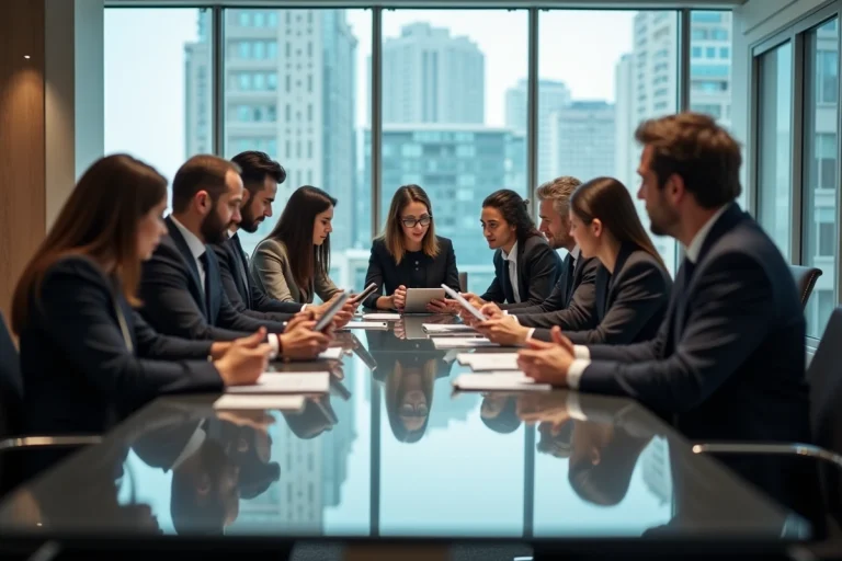 Groupe de professionnels en réunion dans un bureau moderne