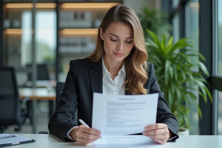 Femme d affaires tenant un contrat dans un bureau moderne
