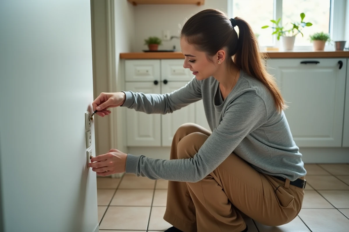 Jeune femme dévissant la plaque d