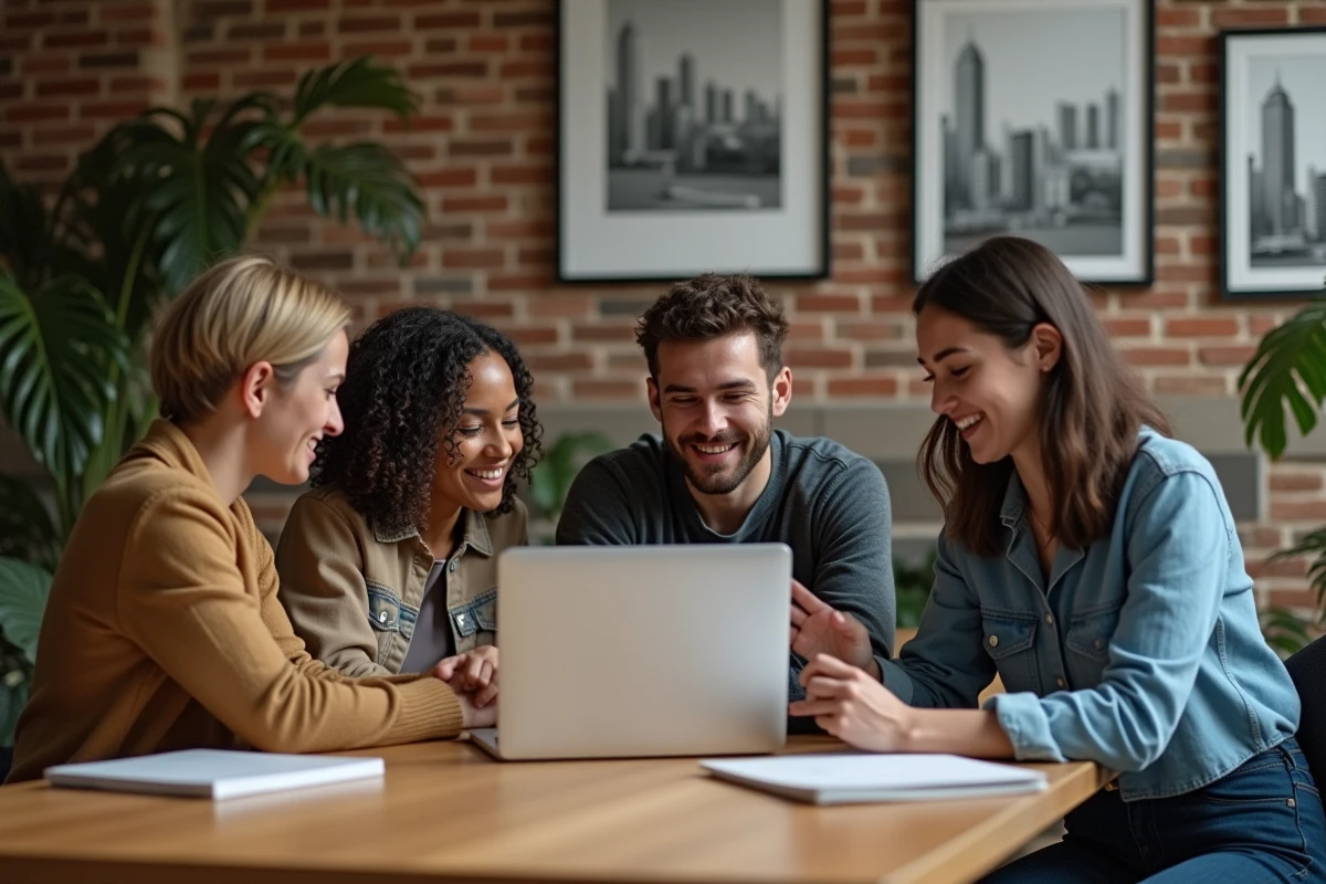 Groupe de jeunes professionnels dans un espace coworking créatif