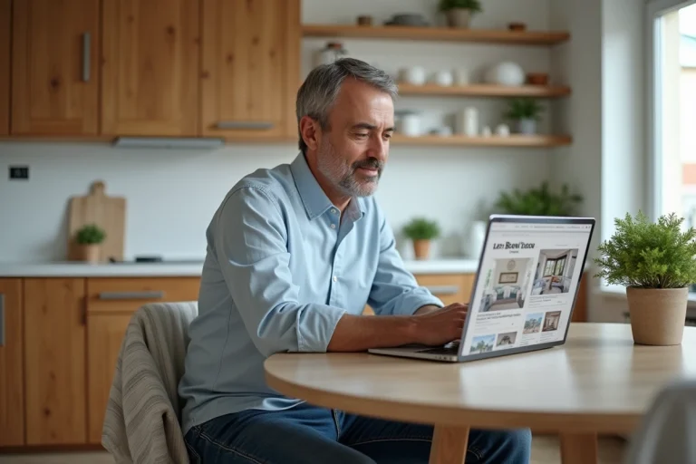 Homme d'âge moyen recherchant un bien immobilier sur Le Bon Coin