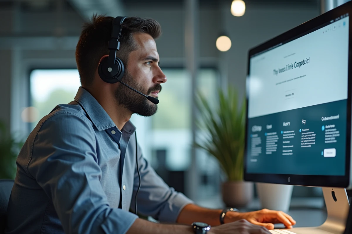 Homme en communication avec un agent service client