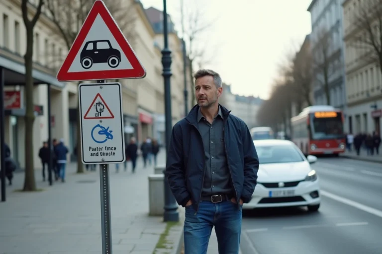 Homme debout près de sa voiture zone basse emission