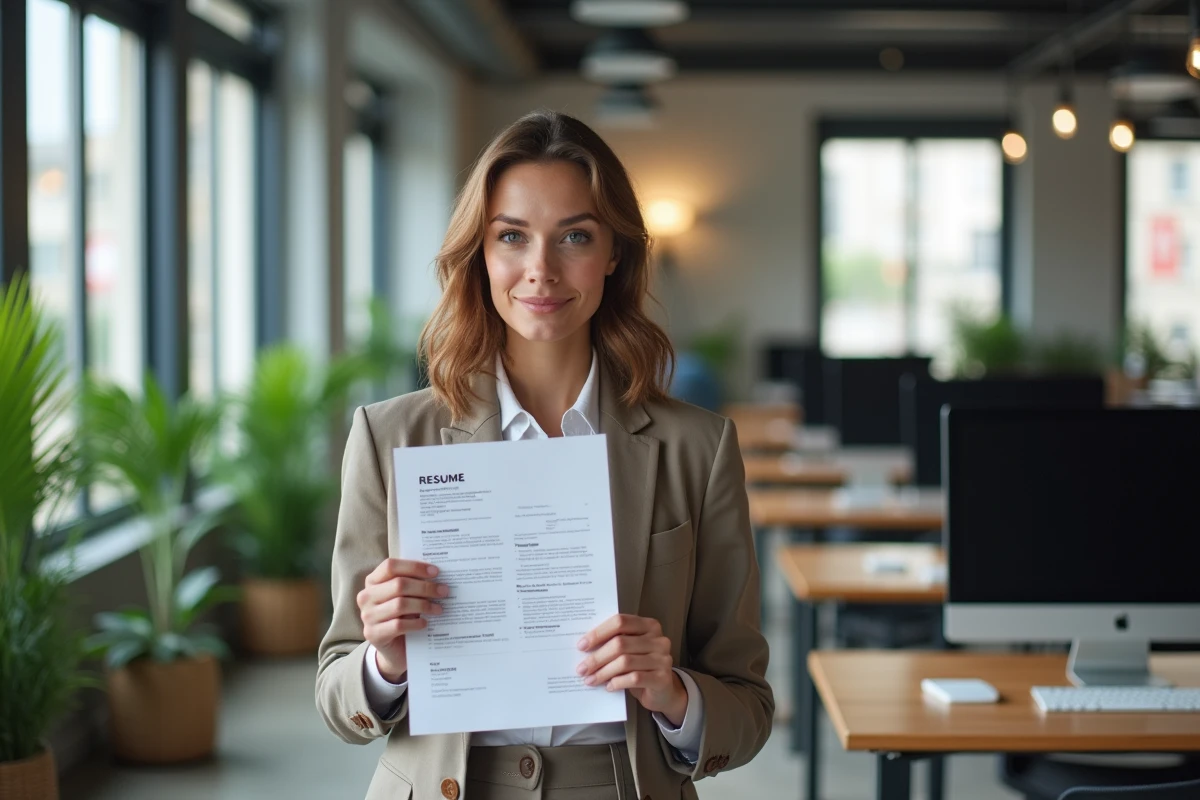 Jeune femme en entreprise avec documents de salaire