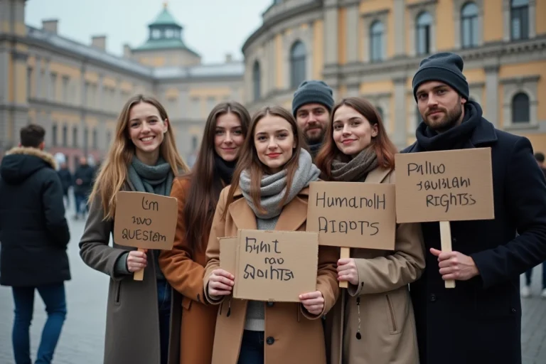 Groupe de jeunes soutenant les droits humains en ville